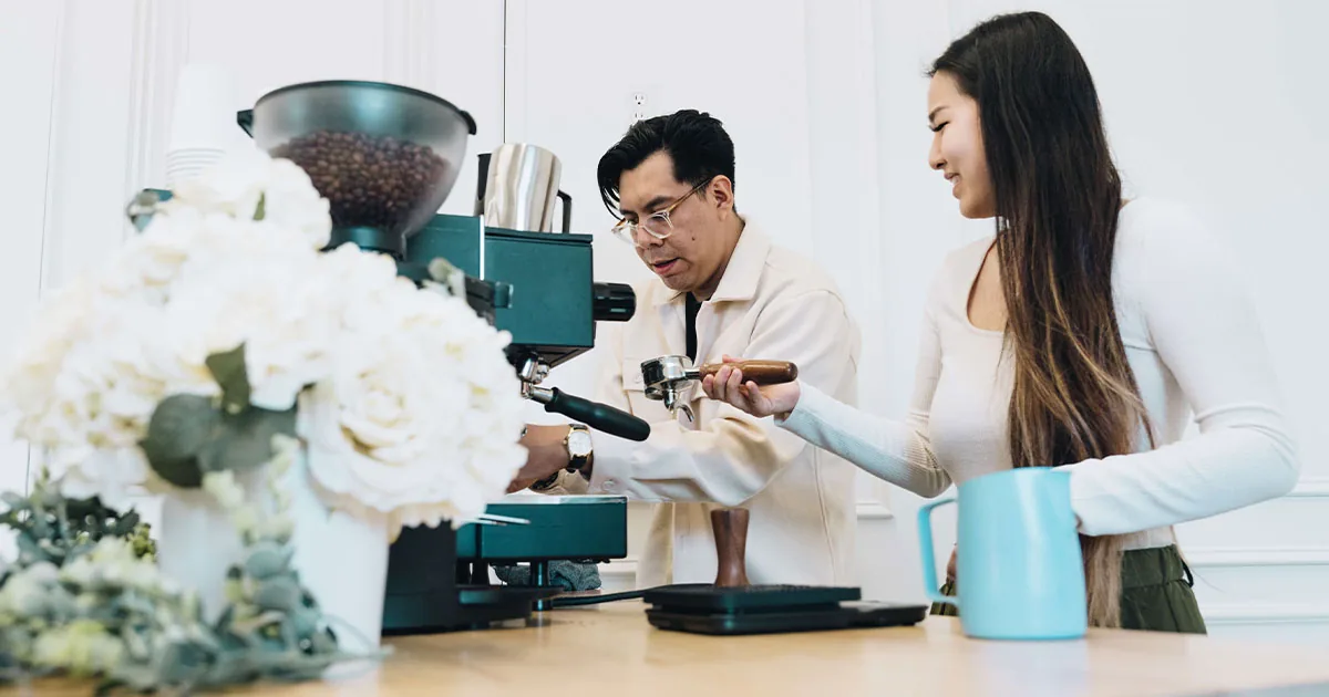 Brightside baristas working the espresso bar at a Houston event setup