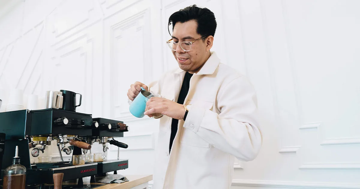 Brightside barista preparing drinks at a Houston corporate coffee catering setup